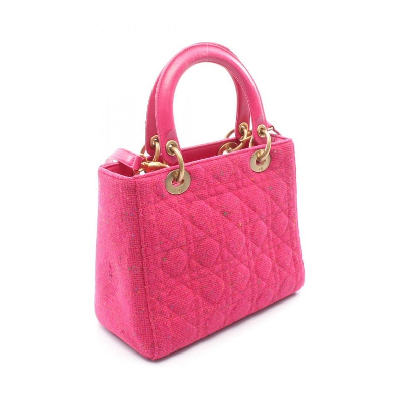 Christian Dior LADY DIOR 羊毛斜紋軟呢手提單肩包,紫紅色,二手-1