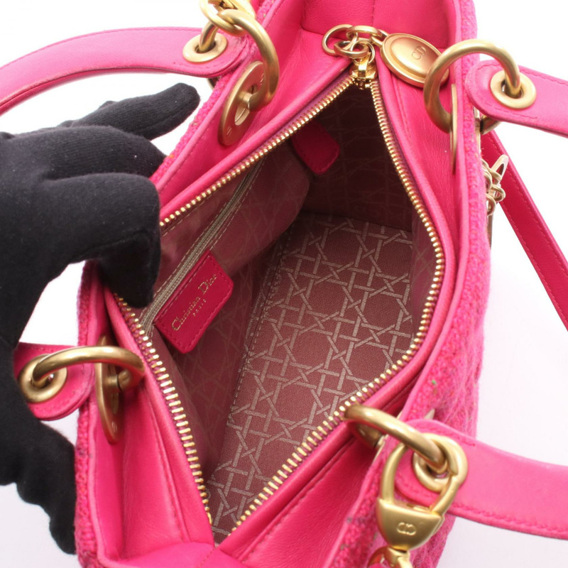 Christian Dior LADY DIOR 羊毛斜紋軟呢手提單肩包,紫紅色,二手-2