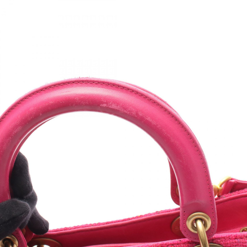 Christian Dior LADY DIOR 羊毛斜紋軟呢手提單肩包,紫紅色,二手-5