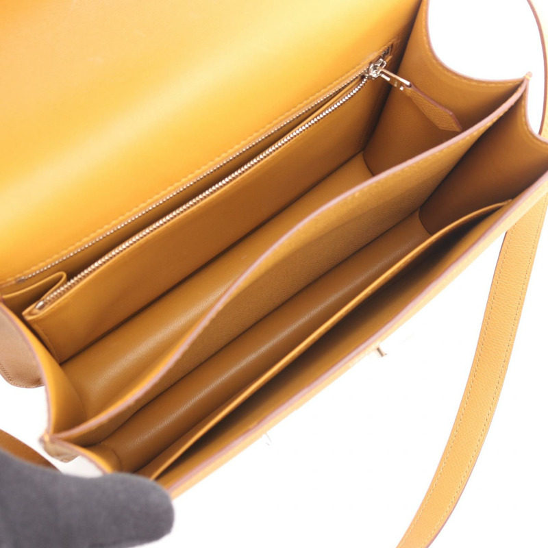 愛馬仕 Constance 3 24 肩背包,Epsom 皮革,棕色/檸檬綠/芝麻色,SHW,二手-2