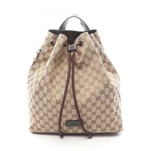 GUCCI 雙肩包 449175 帆布皮革 米色 棕色 二手 女款