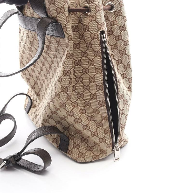 GUCCI 雙肩包 449175 帆布皮革 米色 棕色 二手 女款-4