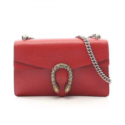 GUCCI Dionysus 鏈條單肩包 400249 皮革 紅色 二手 女士