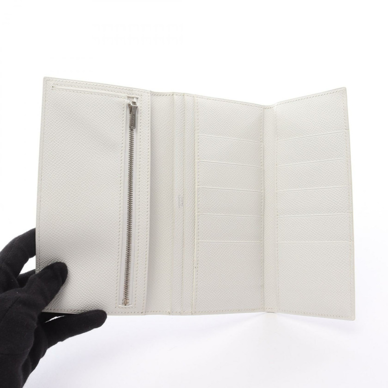 愛馬仕 Bearn Dupri 2PLIS 三折長皮夾,白色皮革,SHW 五金,二手 K-2