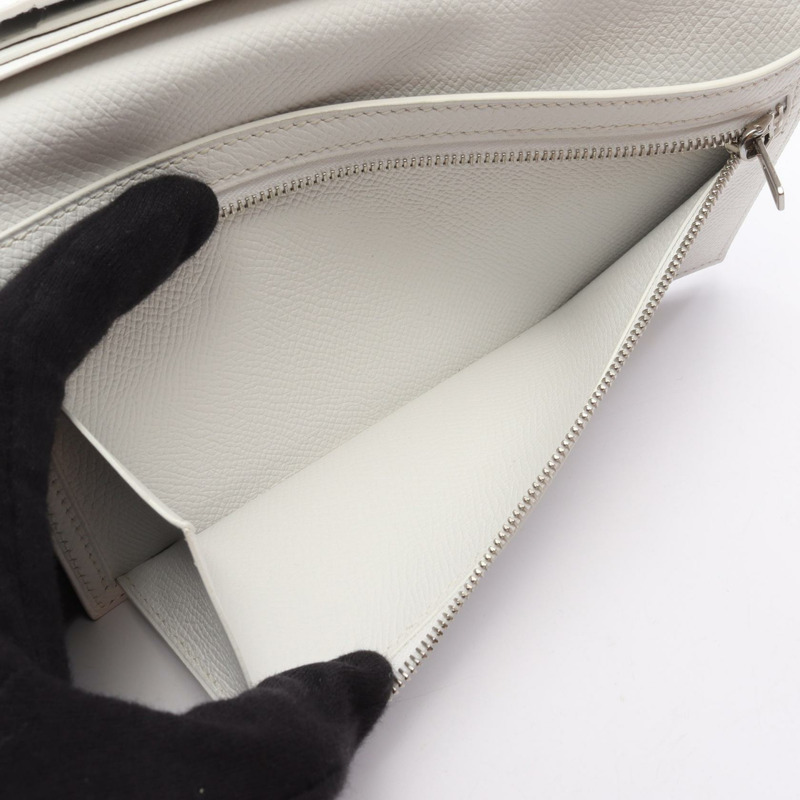 愛馬仕 Bearn Dupri 2PLIS 三折長皮夾,白色皮革,SHW 五金,二手 K-3