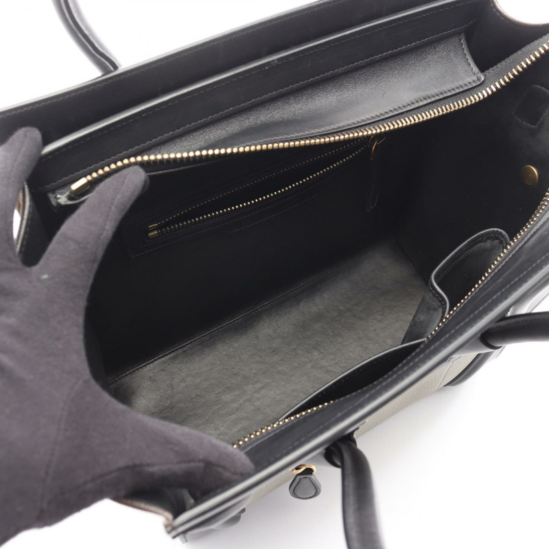 CELINE Luggage 迷你購物手提包,皮革材質,灰色/黑色,二手女款-2