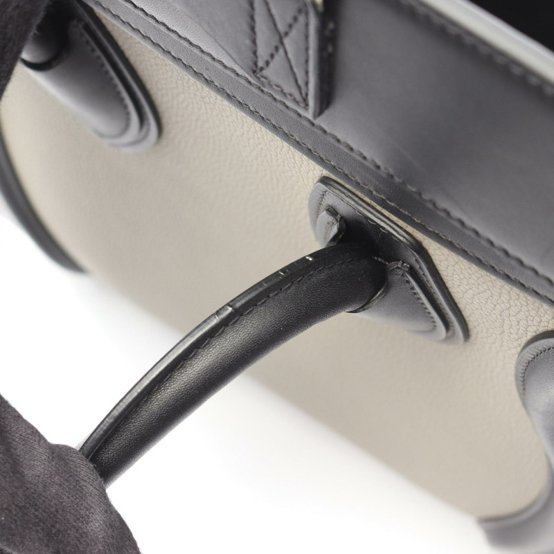 CELINE Luggage 迷你購物手提包,皮革材質,灰色/黑色,二手女款-5