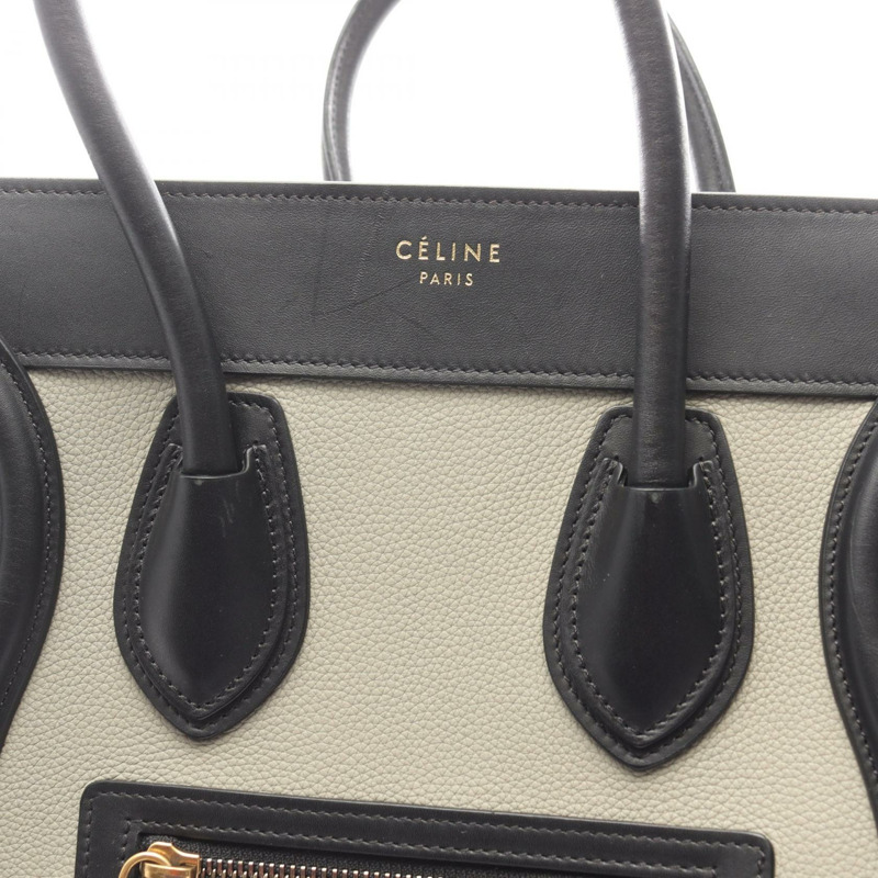 CELINE Luggage 迷你購物手提包,皮革材質,灰色/黑色,二手女款-8