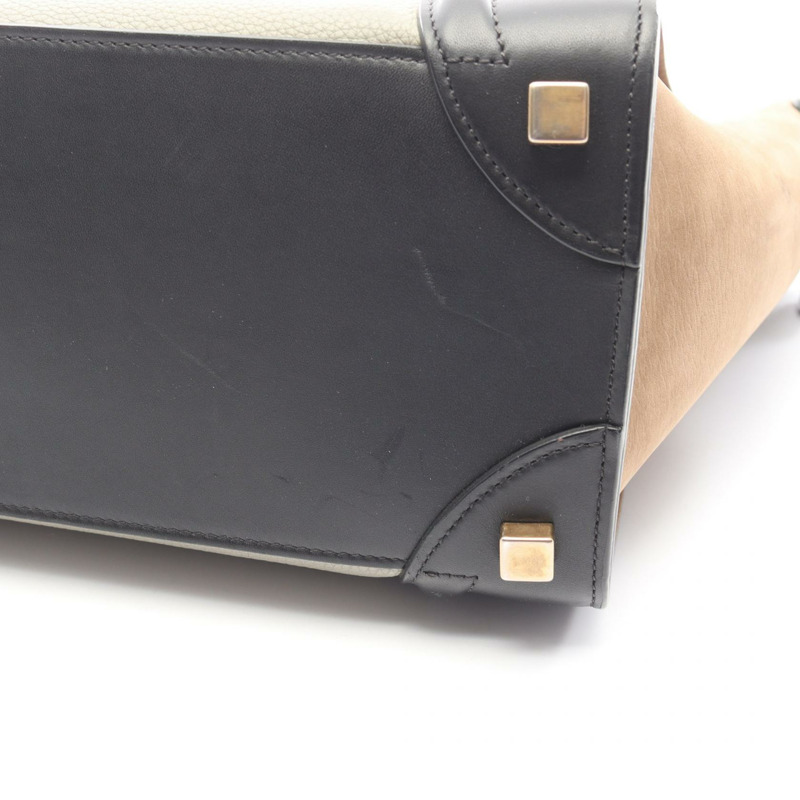 CELINE Luggage 迷你購物手提包,皮革材質,灰色/黑色,二手女款-9