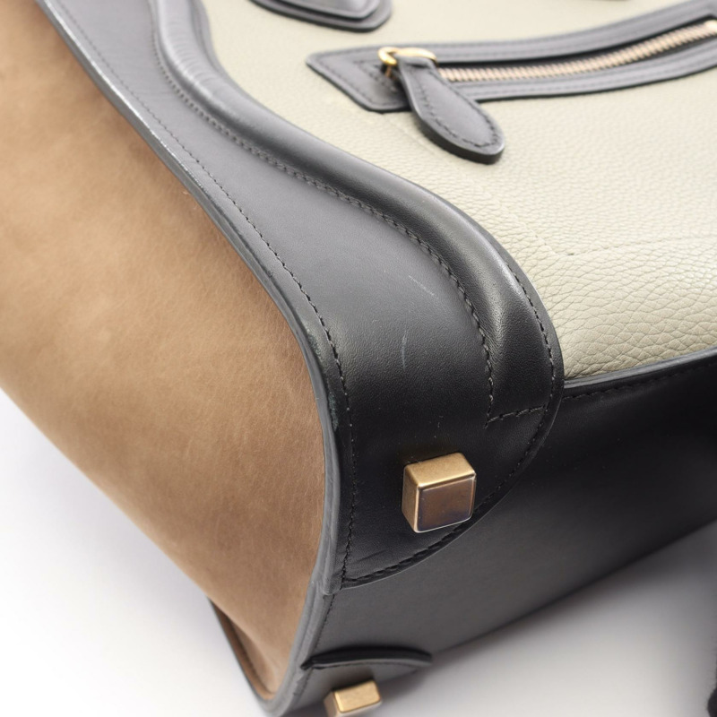 CELINE Luggage 迷你購物手提包,皮革材質,灰色/黑色,二手女款-10