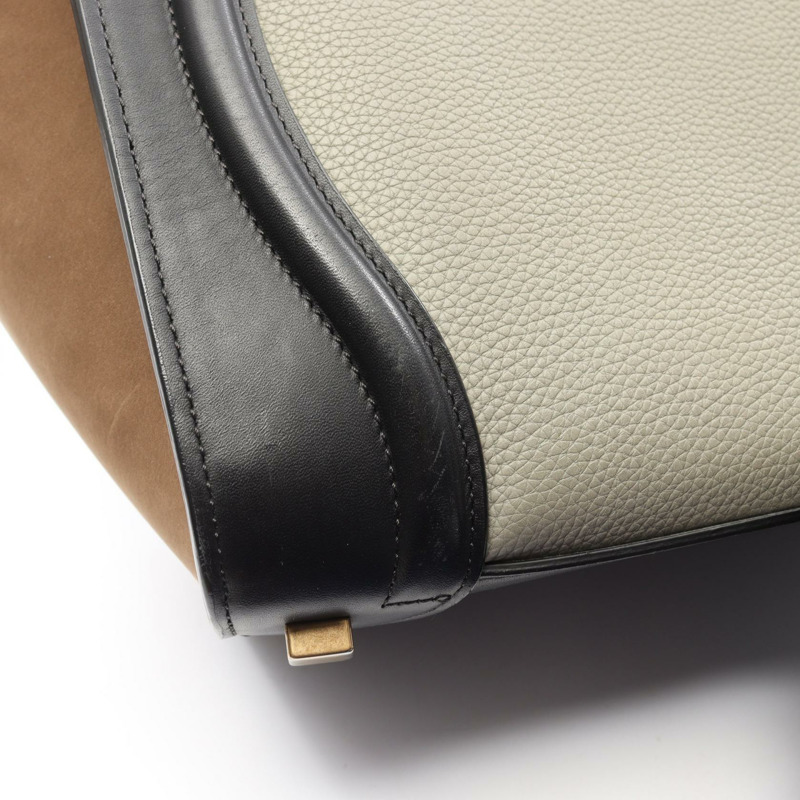 CELINE Luggage 迷你購物手提包,皮革材質,灰色/黑色,二手女款-11