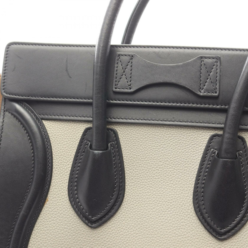 CELINE Luggage 迷你購物手提包,皮革材質,灰色/黑色,二手女款-12