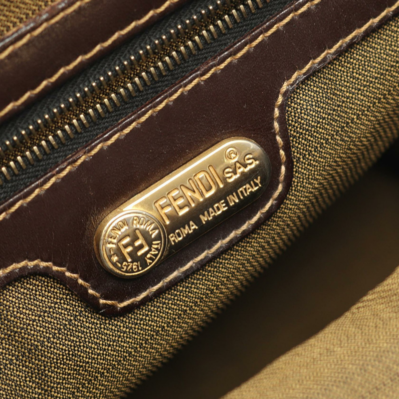 FENDI Zucca 托特包手袋帆布皮革棕色黑色 GHW 二手女式 FF-3