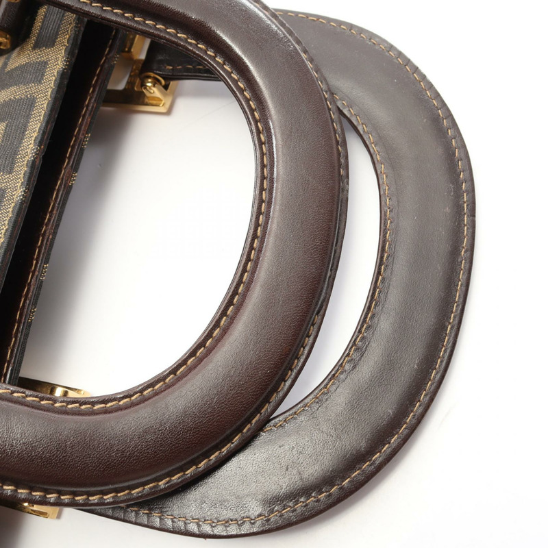 FENDI Zucca 托特包手袋帆布皮革棕色黑色 GHW 二手女式 FF-5