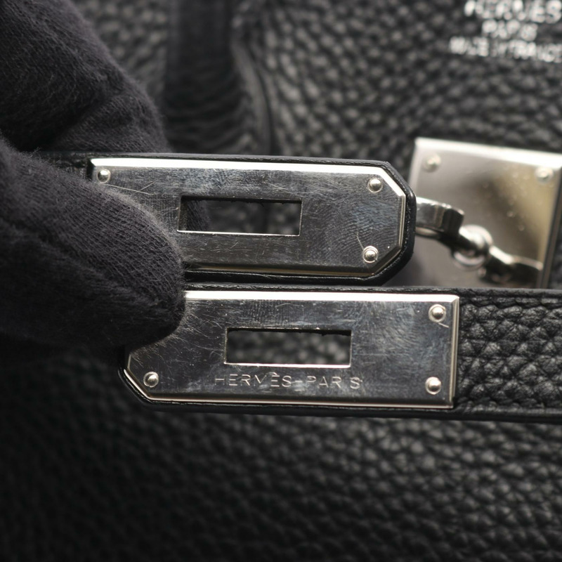 愛馬仕 Birkin 35 手提包 M 號 Clemence 皮革 黑色 SHW 二手女士-8