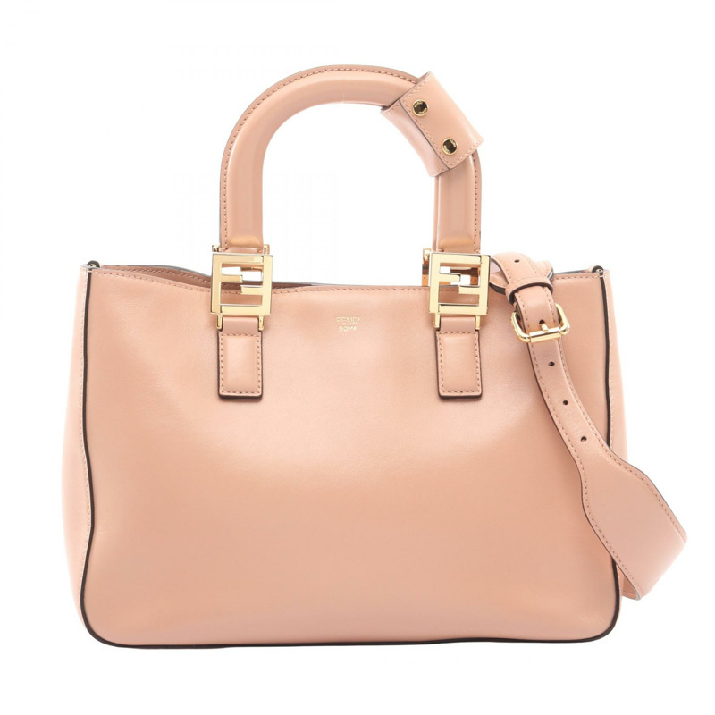 FENDI FF 托特小號肩斜背包 8BH367 粉紅皮革 二手 女士-0