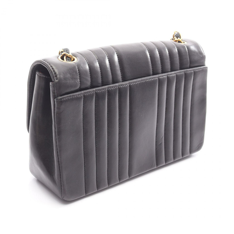 香奈兒 Mademoiselle 鏈條肩背包，羊羔皮，黑色，二手，女士，金色五金-1