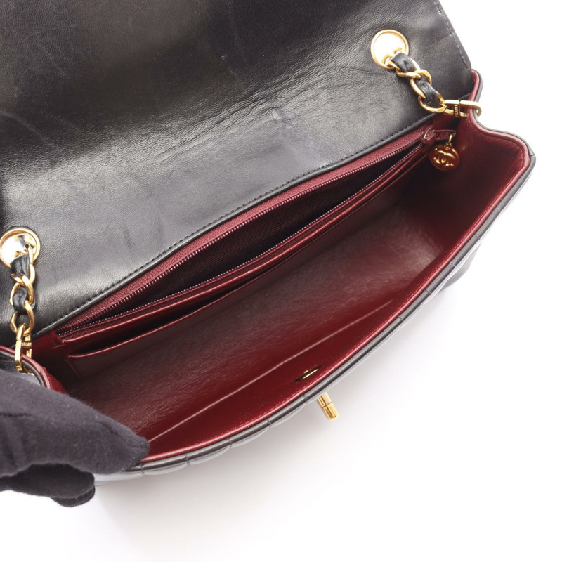 香奈兒 Mademoiselle 鏈條肩背包，羊羔皮，黑色，二手，女士，金色五金-2