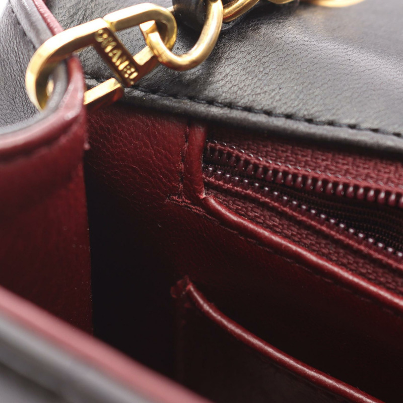 香奈兒 Mademoiselle 鏈條肩背包，羊羔皮，黑色，二手，女士，金色五金-6