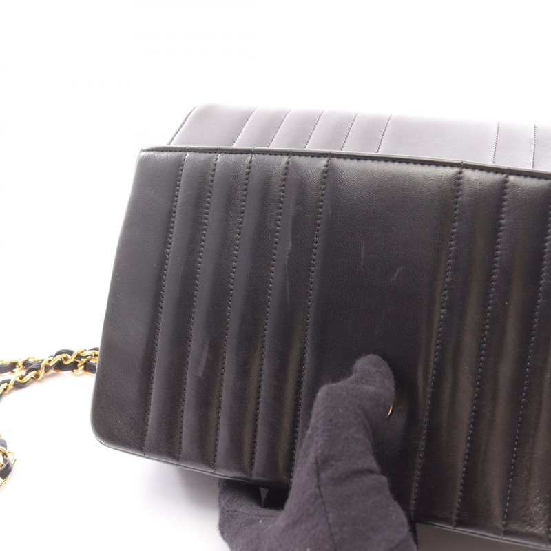 香奈兒 Mademoiselle 鏈條肩背包，羊羔皮，黑色，二手，女士，金色五金-8