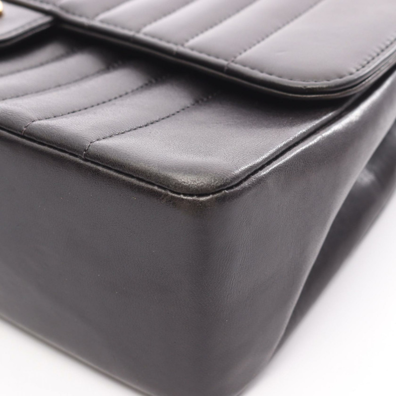 香奈兒 Mademoiselle 鏈條肩背包，羊羔皮，黑色，二手，女士，金色五金-10