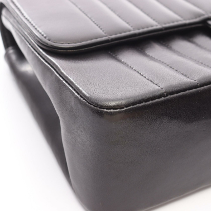 香奈兒 Mademoiselle 鏈條肩背包，羊羔皮，黑色，二手，女士，金色五金-11