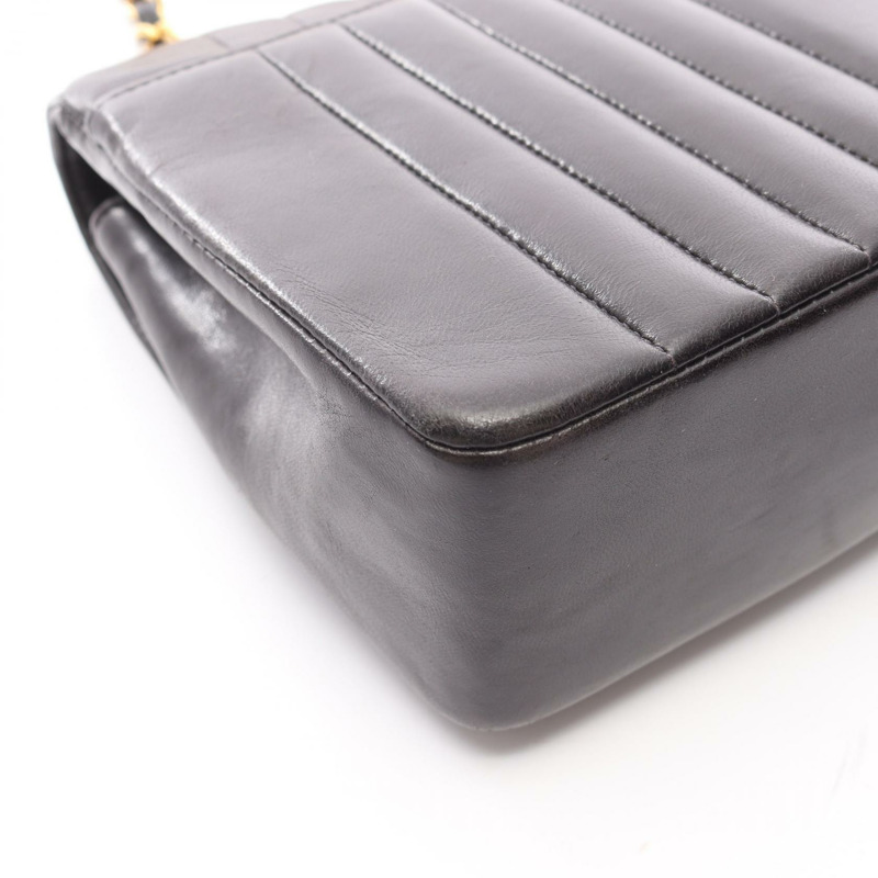 香奈兒 Mademoiselle 鏈條肩背包，羊羔皮，黑色，二手，女士，金色五金-13