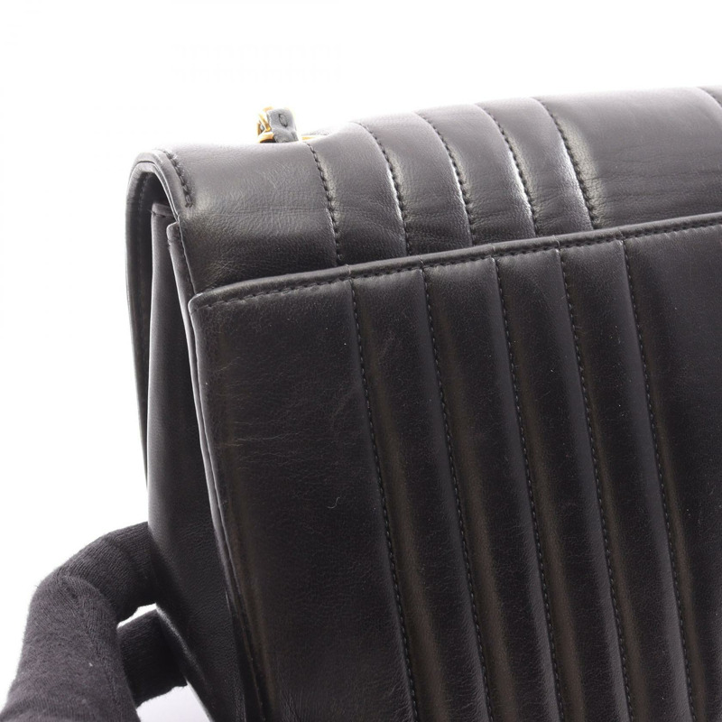 香奈兒 Mademoiselle 鏈條肩背包，羊羔皮，黑色，二手，女士，金色五金-14