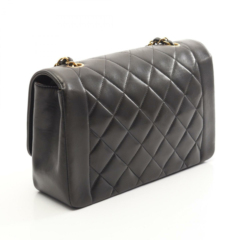 香奈兒 (CHANEL) 絎縫 Diana 翻蓋鏈條斜挎包,羊皮材質,黑色,二手,金色五金-1