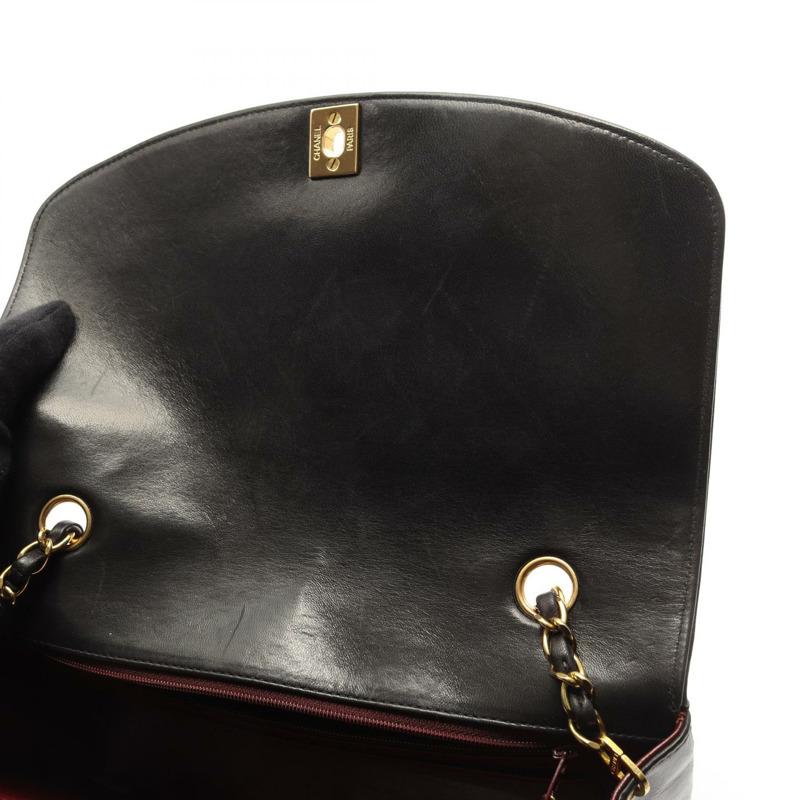 香奈兒 (CHANEL) 絎縫 Diana 翻蓋鏈條斜挎包,羊皮材質,黑色,二手,金色五金-5