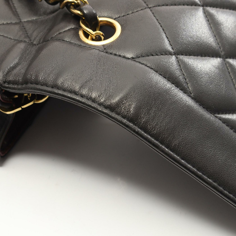 香奈兒 (CHANEL) 絎縫 Diana 翻蓋鏈條斜挎包,羊皮材質,黑色,二手,金色五金-6