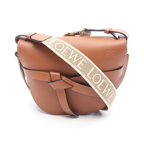 LOEWE Gate 小號單肩斜背包 A650T20 皮革棕色 二手 女士
