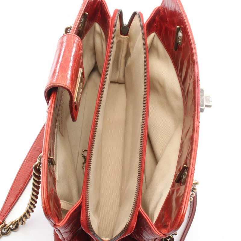 香奈兒 2.55 絎縫鏈條肩背手提包 小牛皮 紅色 二手 女士-2