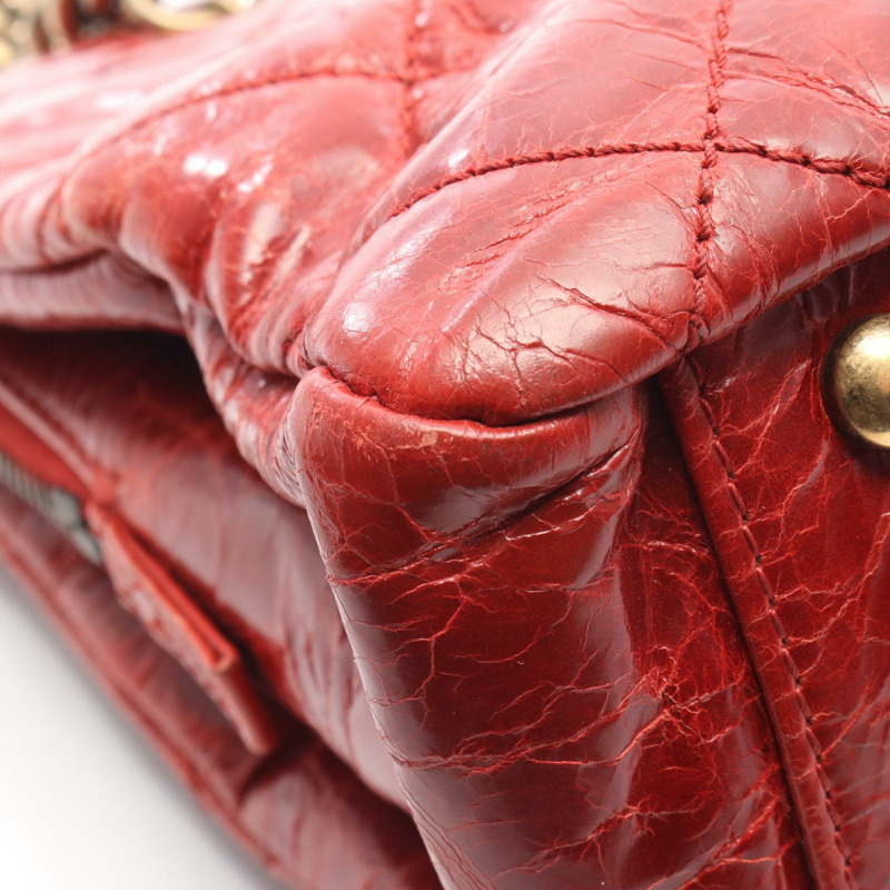 香奈兒 2.55 絎縫鏈條肩背手提包 小牛皮 紅色 二手 女士-10