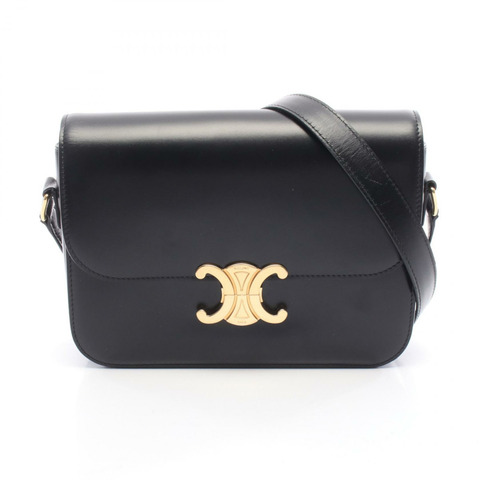 CELINE 經典 Triomphe 中型單肩斜背包 187363 黑色皮革 二手