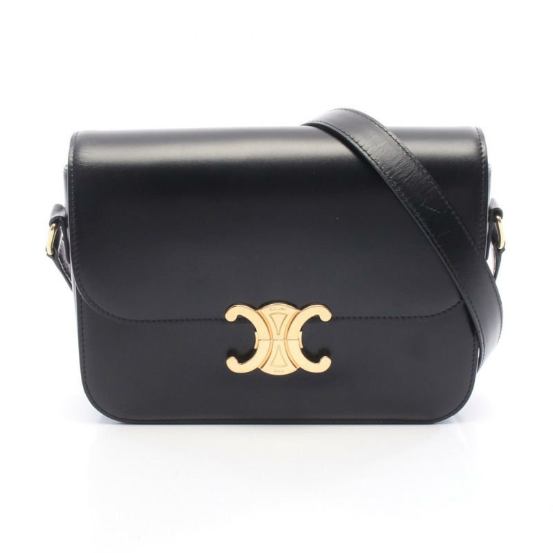 CELINE 經典 Triomphe 中型單肩斜背包 187363 黑色皮革 二手-0