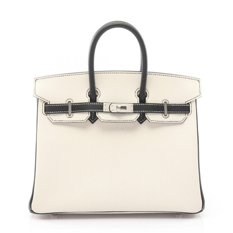 愛馬仕 Birkin 25 手提包，山羊皮，白色/黑色，二手，女士 K