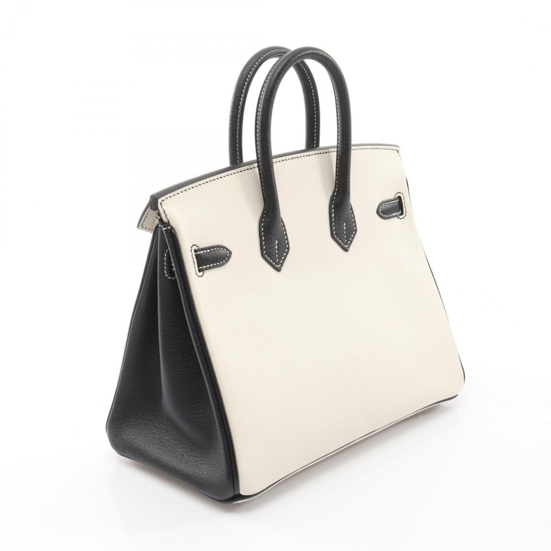 愛馬仕 Birkin 25 手提包,山羊皮,白色/黑色,二手,女士 K-1
