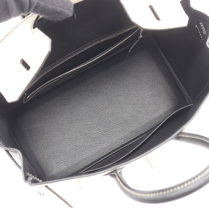 愛馬仕 Birkin 25 手提包,山羊皮,白色/黑色,二手,女士 K-2