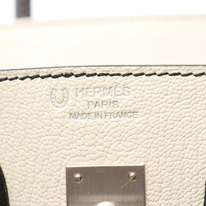 愛馬仕 Birkin 25 手提包,山羊皮,白色/黑色,二手,女士 K-3