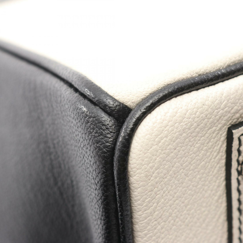 愛馬仕 Birkin 25 手提包,山羊皮,白色/黑色,二手,女士 K-7