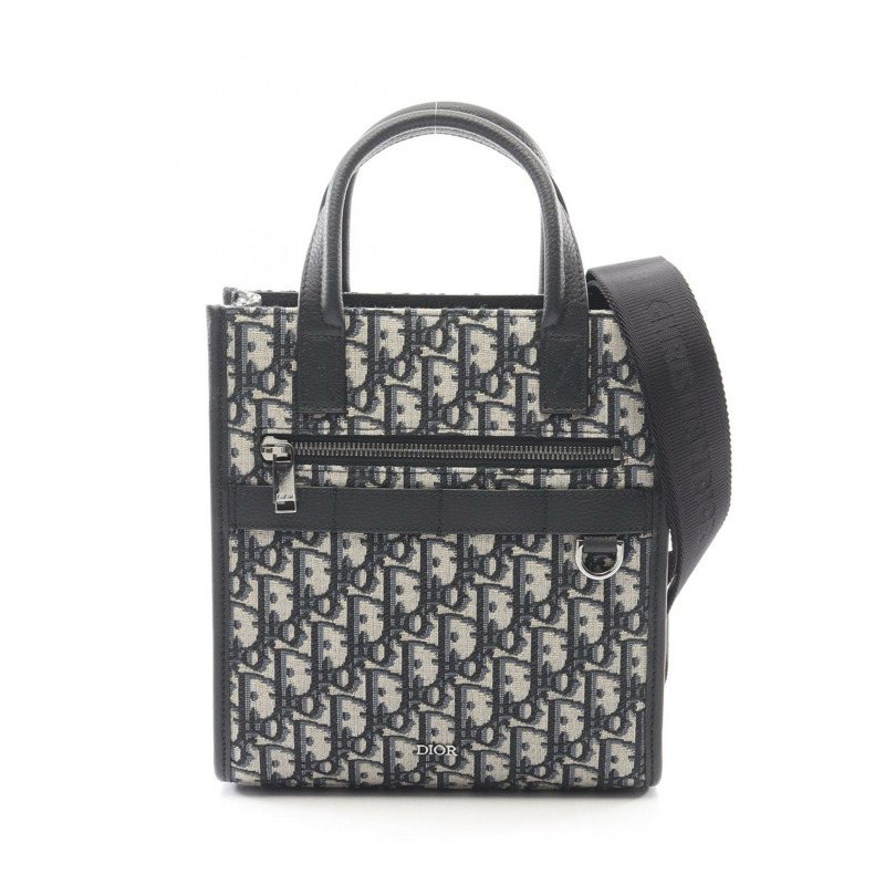 Dior Safari 南北斜背包 帆布皮革 米色 海軍藍 二手-0