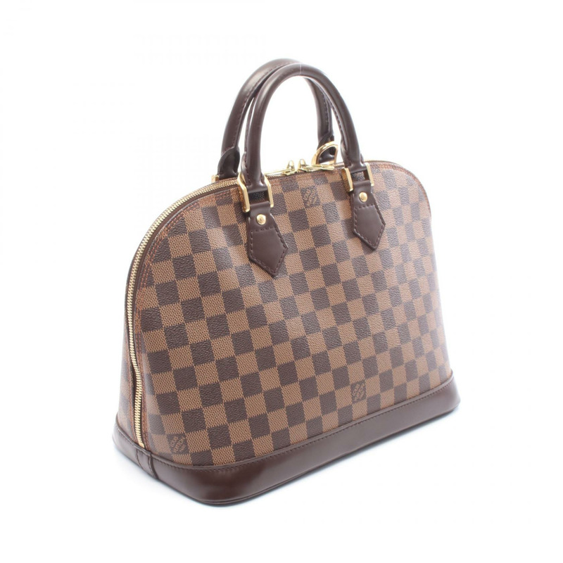 路易威登 Alma 拉鍊手提包 N51131 Damier 皮革 棕色 Ebene 二手女士-1