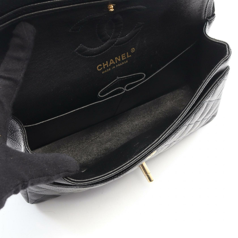 香奈兒 (CHANEL) Matelasse W 翻蓋鏈條肩背包 A01113 黑色皮革 二手 女士 GHW-2