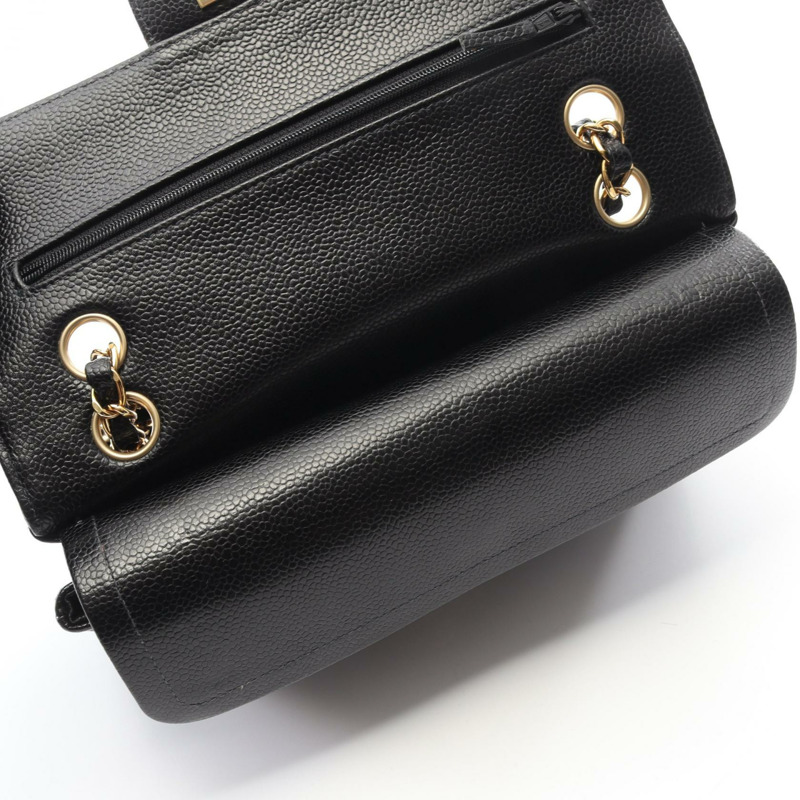 香奈兒 (CHANEL) Matelasse W 翻蓋鏈條肩背包 A01113 黑色皮革 二手 女士 GHW-5