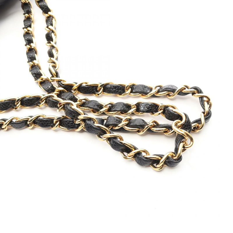 香奈兒 (CHANEL) Matelasse W 翻蓋鏈條肩背包 A01113 黑色皮革 二手 女士 GHW-8