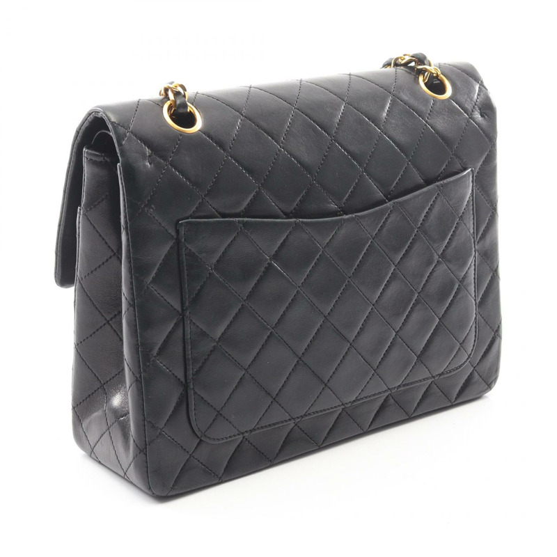 香奈兒 (CHANEL) 絎縫雙蓋鏈條肩背包，羊皮材質，黑色，金色五金，二手-1