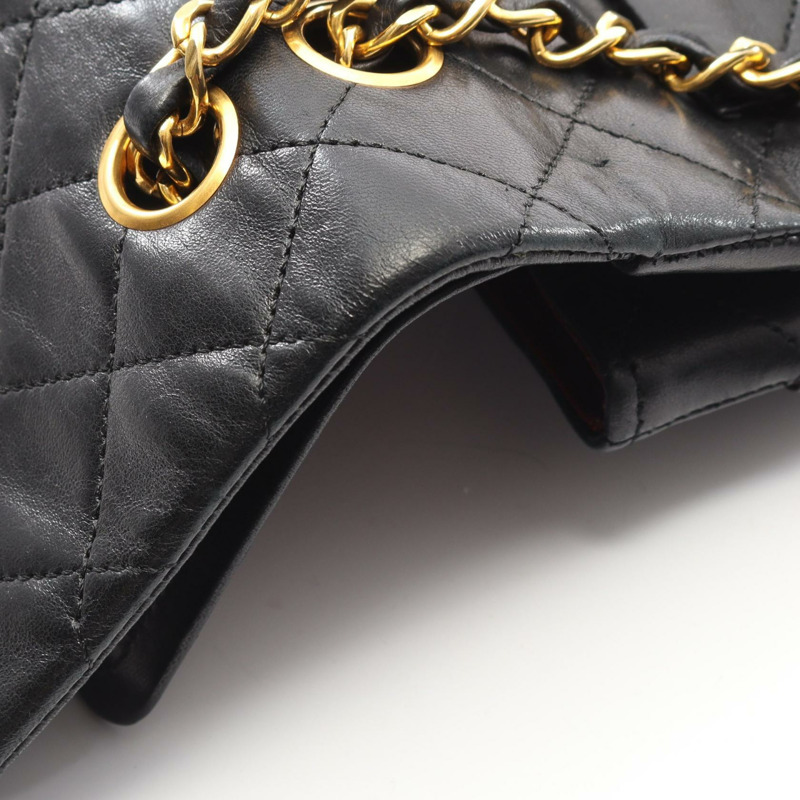 香奈兒 (CHANEL) 絎縫雙蓋鏈條肩背包，羊皮材質，黑色，金色五金，二手-8