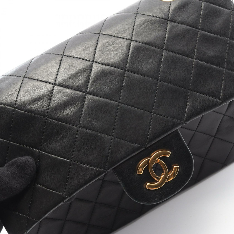 香奈兒 (CHANEL) 絎縫雙蓋鏈條肩背包，羊皮材質，黑色，金色五金，二手-9