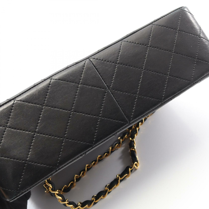 香奈兒 (CHANEL) 絎縫雙蓋鏈條肩背包，羊皮材質，黑色，金色五金，二手-10